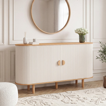 Buffet Kanel 2 portes beige effet cannelé 140cm