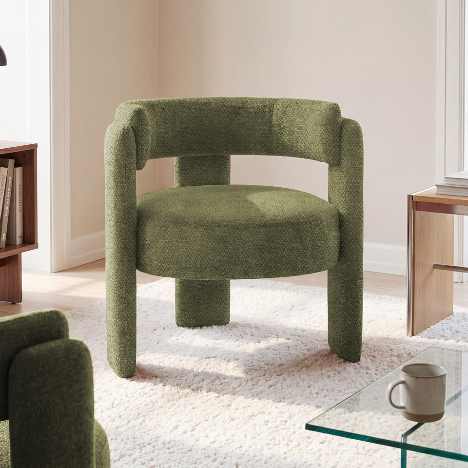 Fauteuil tripode Georges tissu chenille vert