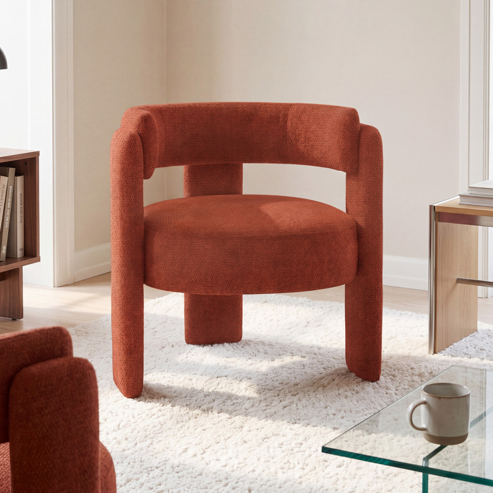 Fauteuil tripode Georges tissu chenille terracotta