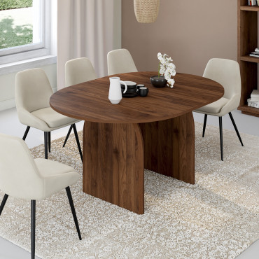 Table à manger ronde extensible Japandi effet noyer Ø110-150cm