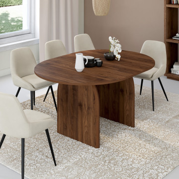 Table à manger ronde extensible Japandi effet noyer Ø110-150cm