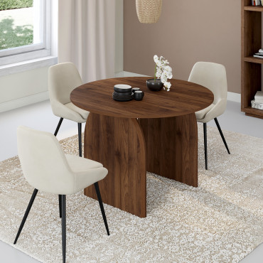 Table à manger ronde extensible Japandi effet noyer Ø110-150cm