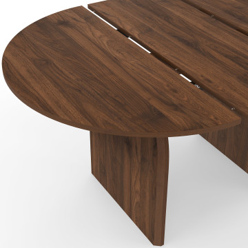 Table à manger ronde extensible Japandi effet noyer Ø110-150cm