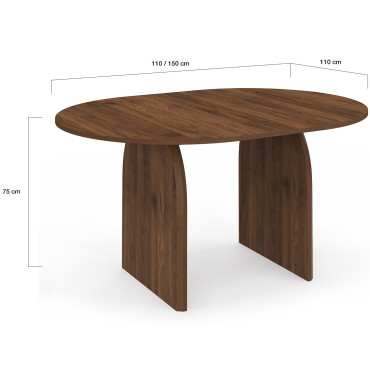 Table à manger ronde extensible Japandi effet noyer Ø110-150cm