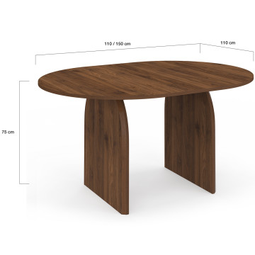 Table à manger ronde extensible Japandi effet noyer Ø110-150cm