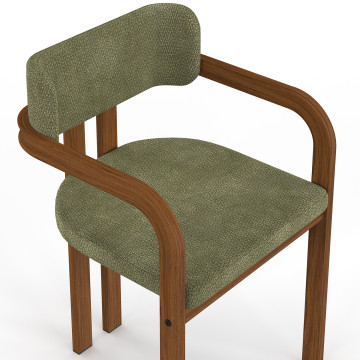 Chaises Elsa avec accoudoirs tissu chenille vert pieds effet noyer - lot de 4