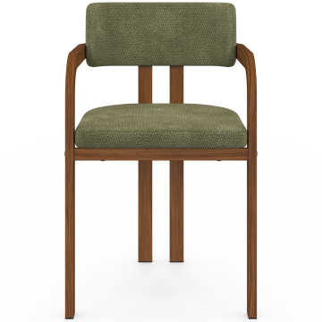Chaises Elsa avec accoudoirs tissu chenille vert pieds effet noyer - lot de 4