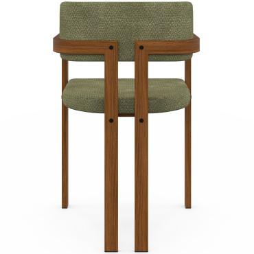 Chaises Elsa avec accoudoirs tissu chenille vert pieds effet noyer - lot de 4