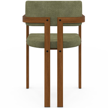 Chaises Elsa avec accoudoirs tissu chenille vert pieds effet noyer - lot de 4