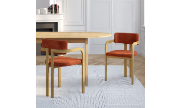 Chaises Elsa avec accoudoirs tissu chenille terracotta pieds effet bois - lot de 4