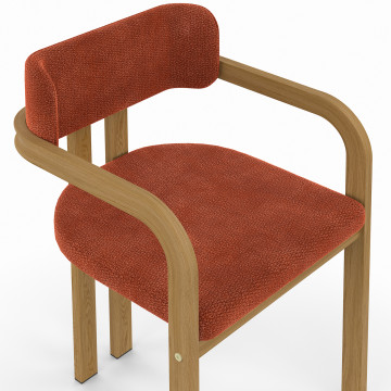 Chaises Elsa avec accoudoirs tissu chenille terracotta pieds effet bois - lot de 4
