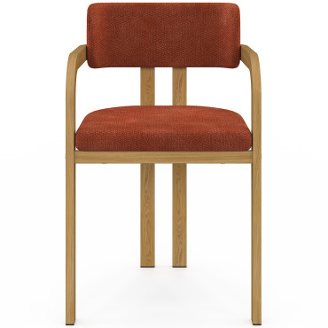 Chaises Elsa avec accoudoirs tissu chenille terracotta pieds effet bois - lot de 4
