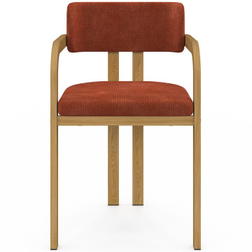 Chaises Elsa avec accoudoirs tissu chenille terracotta pieds effet bois - lot de 4