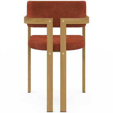 Chaises Elsa avec accoudoirs tissu chenille terracotta pieds effet bois - lot de 4