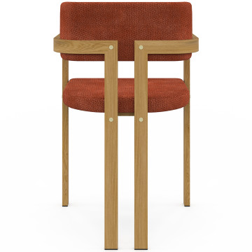 Chaises Elsa avec accoudoirs tissu chenille terracotta pieds effet bois - lot de 4