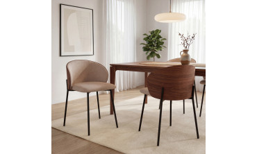 Chaises Poppy tissu taupe dossier effet noyer - lot de 4
