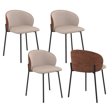 Chaises Poppy tissu taupe dossier effet noyer - lot de 4