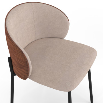 Chaises Poppy tissu taupe dossier effet noyer - lot de 4