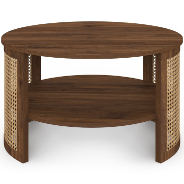 Table basse ronde Eve cannage effet noyer Ø70cm