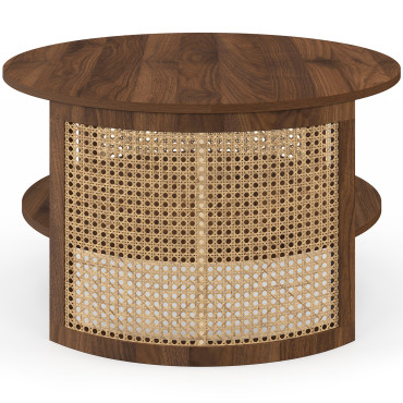 Table basse ronde Eve cannage effet noyer Ø70cm