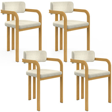 Chaises Elsa avec accoudoirs tissu beige pieds effet bois - lot de 4