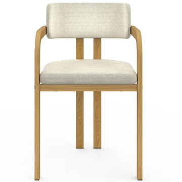 Chaises Elsa avec accoudoirs tissu beige pieds effet bois - lot de 4