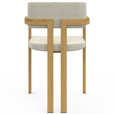 Chaises Elsa avec accoudoirs tissu beige pieds effet bois - lot de 4