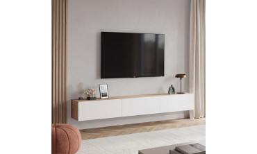 Meuble TV suspendu Michigan bois et blanc 270cm