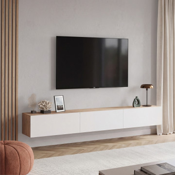 Meuble TV suspendu Michigan bois et blanc 270cm