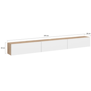 Meuble TV suspendu Michigan bois et blanc 270cm