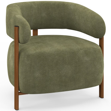 Fauteuil Albin tissu chenille vert et pieds noyer