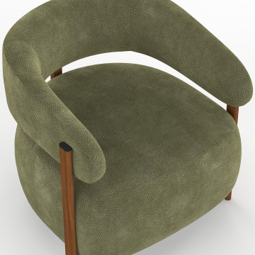 Fauteuil Albin tissu chenille vert et pieds noyer