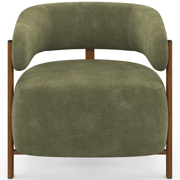 Fauteuil Albin tissu chenille vert et pieds noyer