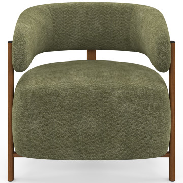 Fauteuil Albin tissu chenille vert et pieds noyer