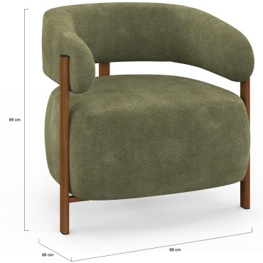 Fauteuil Albin tissu chenille vert et pieds noyer