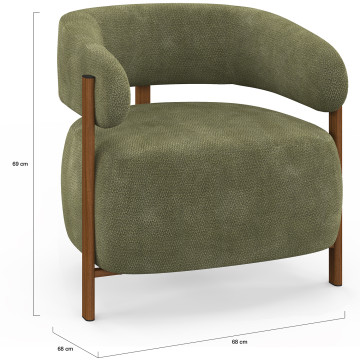 Fauteuil Albin tissu chenille vert et pieds noyer