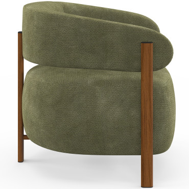 Fauteuil Albin tissu chenille vert et pieds noyer