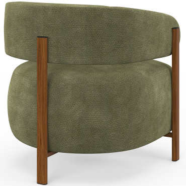 Fauteuil Albin tissu chenille vert et pieds noyer