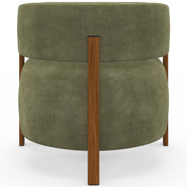 Fauteuil Albin tissu chenille vert et pieds noyer