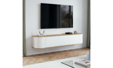 Meuble TV suspendu Elora bois blanc 180cm