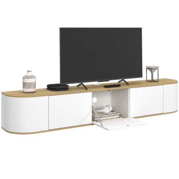 Meuble TV suspendu Elora bois blanc 180cm