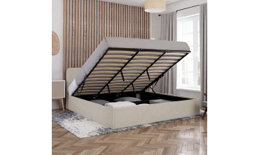 Lit coffre Louise 180x200cm tissu beige