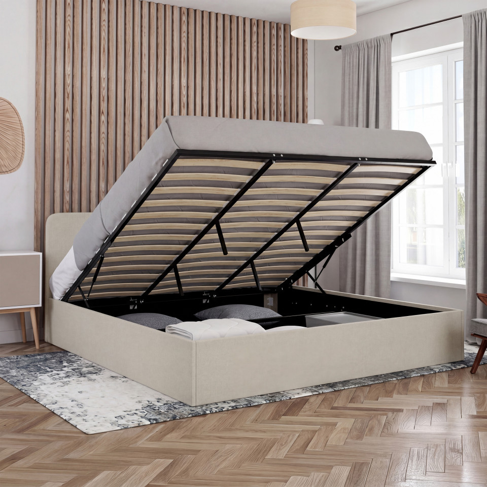 Lit coffre Louise 180x200cm tissu beige