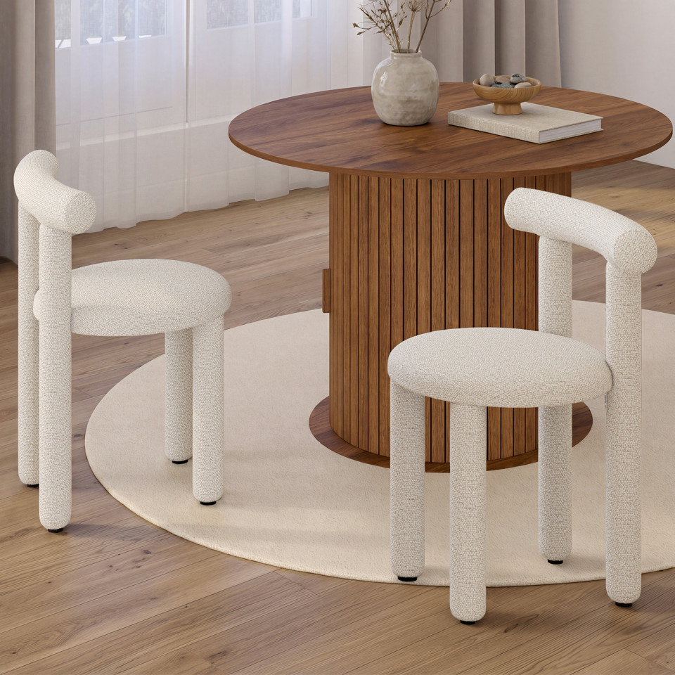 Chaises Rania tissu bouclette crème - lot de 2