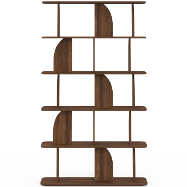 Etagère Japandi asymétrique 5 niveaux effet noyer