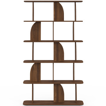 Etagère Japandi asymétrique 5 niveaux effet noyer