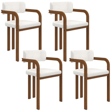 Chaises Elsa avec accoudoirs bouclette pieds effet noyer - lot de 4