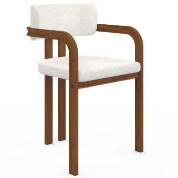 Chaises Elsa avec accoudoirs bouclette pieds effet noyer - lot de 4