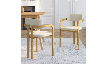 Chaises Elsa avec accoudoirs tissu beige pieds effet bois - lot de 6