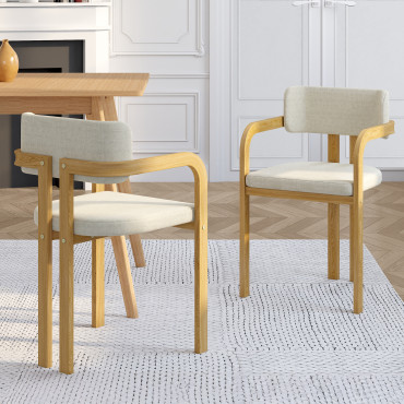 Chaises Elsa avec accoudoirs tissu beige pieds effet bois - lot de 6